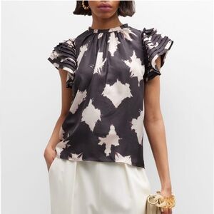 Ulla Johnson Black Micaela ruffle sleeve silk blouse size 0